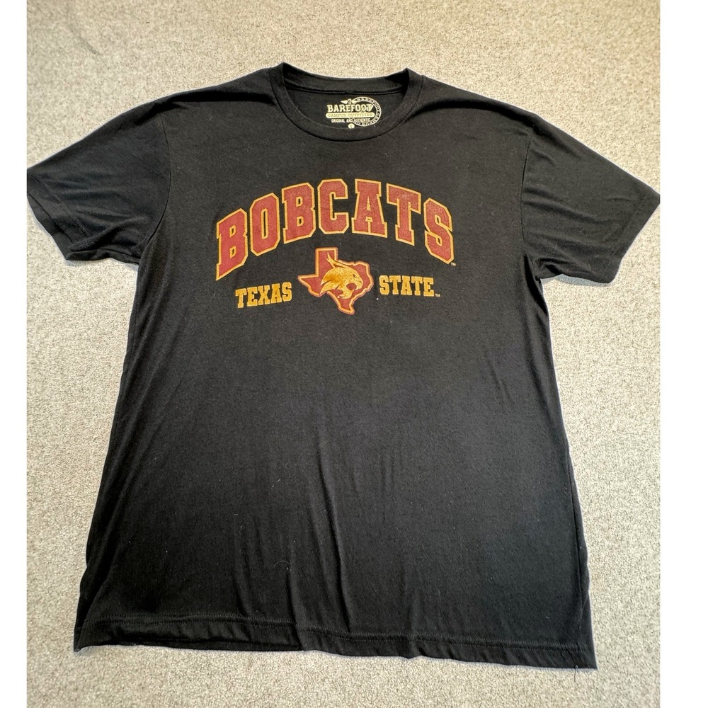 Barefoot T Shirt‎ Mens Large Black Texas State Bobcats Graphic Tee Short Sleeve